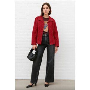 Ashley Stewart Real Leather Jacket Women’s Size 14 Red Suede Button Front Coat